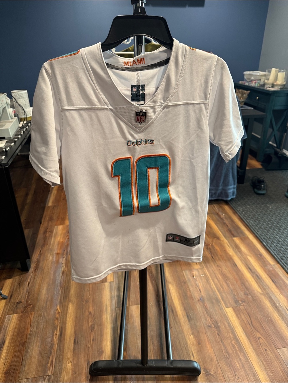 Nike Kids Miami Dolphins White Jersey with Teal and Orange #10